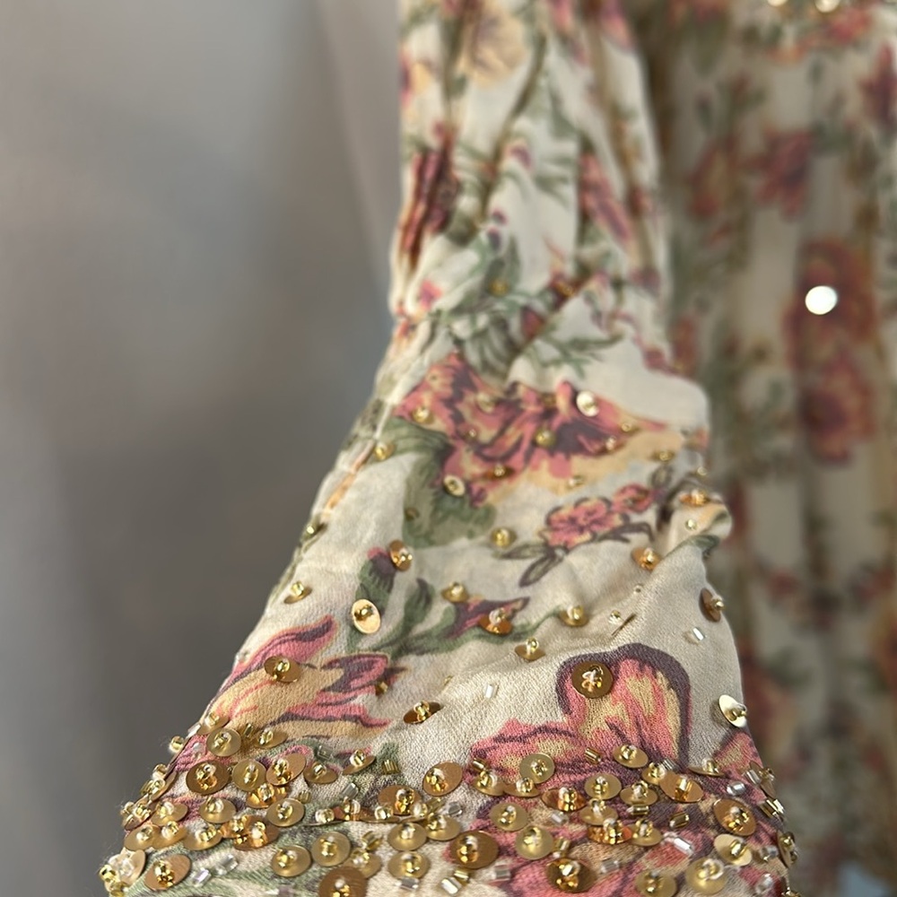 Free People  Hand Beaded Bali Golden Sun Printed Mini Dress SIZE SMALL NWT - Picture 10 of 16